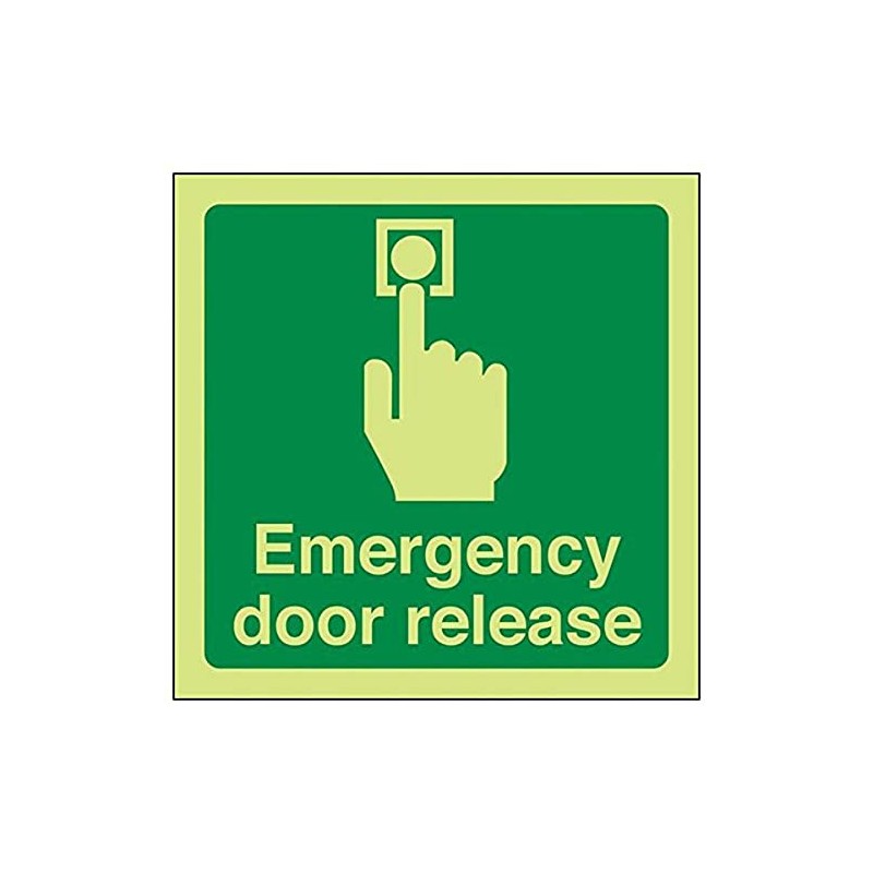 Vsafety 22022AF-G'Emergency Door Release' Sign, Square, 100 mm x 100