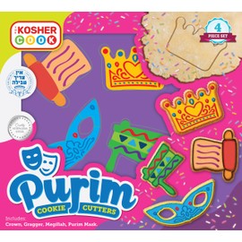 Purim Cookie Cutter Set – Stainless Steel Set – Includes Gragger, Megillah, Crown, and Mask - by The Kosher Cook