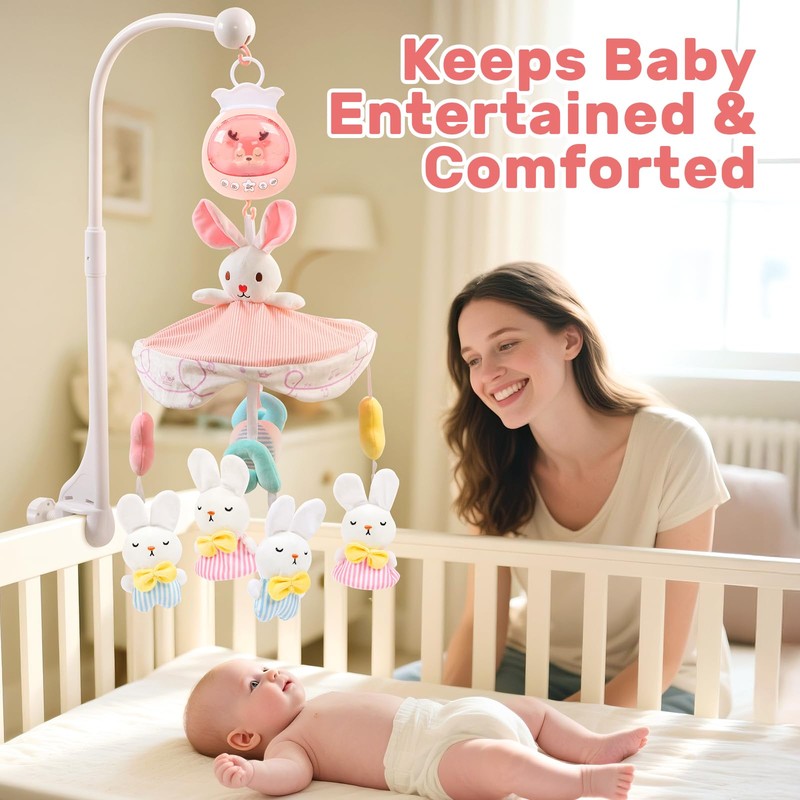 Aimafun Baby Crib Mobile for Girls with Music, Lights &