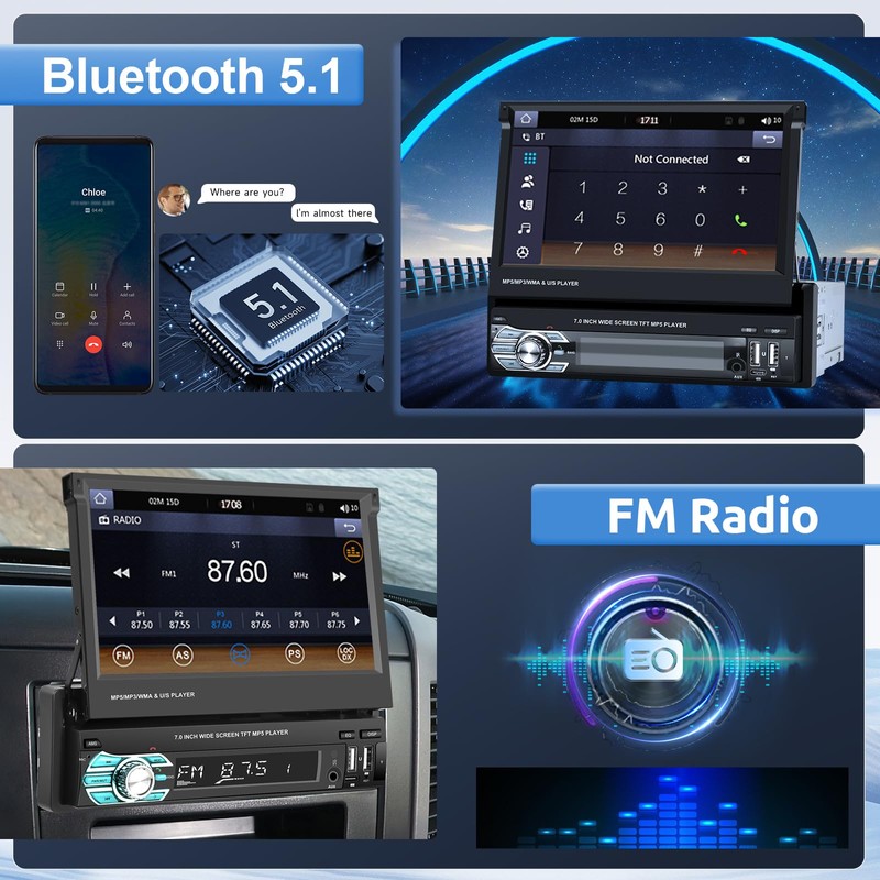 Single Din Wireless Carplay Car Stereo with Bluetooth, Rimoody 7