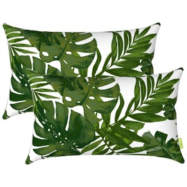 LVTXIII Outdoor/Indoor Lumbar Pillow Case Covers ONLY, 12” x 20” Patio Garden Decorative Lumbar Pillow Covers Pack of 2 for Outdoor Home Patio Furniture Use - Palm Green