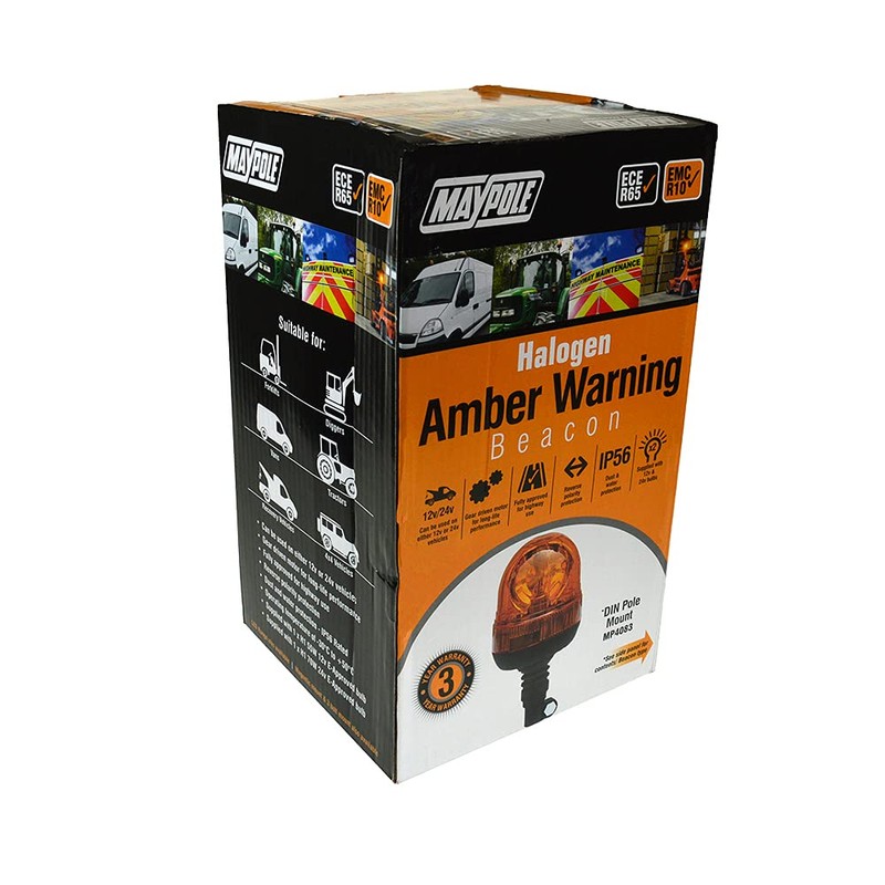 Maypole 12/24V 40x3W LED Amber Flashing Warning Beacon Flexi DIN