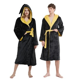 Unpifolov Men Women Flannel Bathrobe Four College Styles Magic Robe Couple Nightgown Witch Cosplay Magical Hooded Cloak, Yellow, One Size