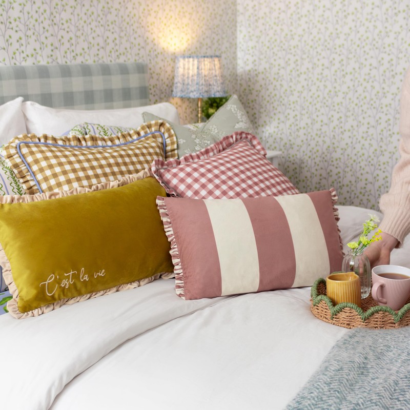 furn. Maude Gingham Cotton Piped Cushion Cover, Gold