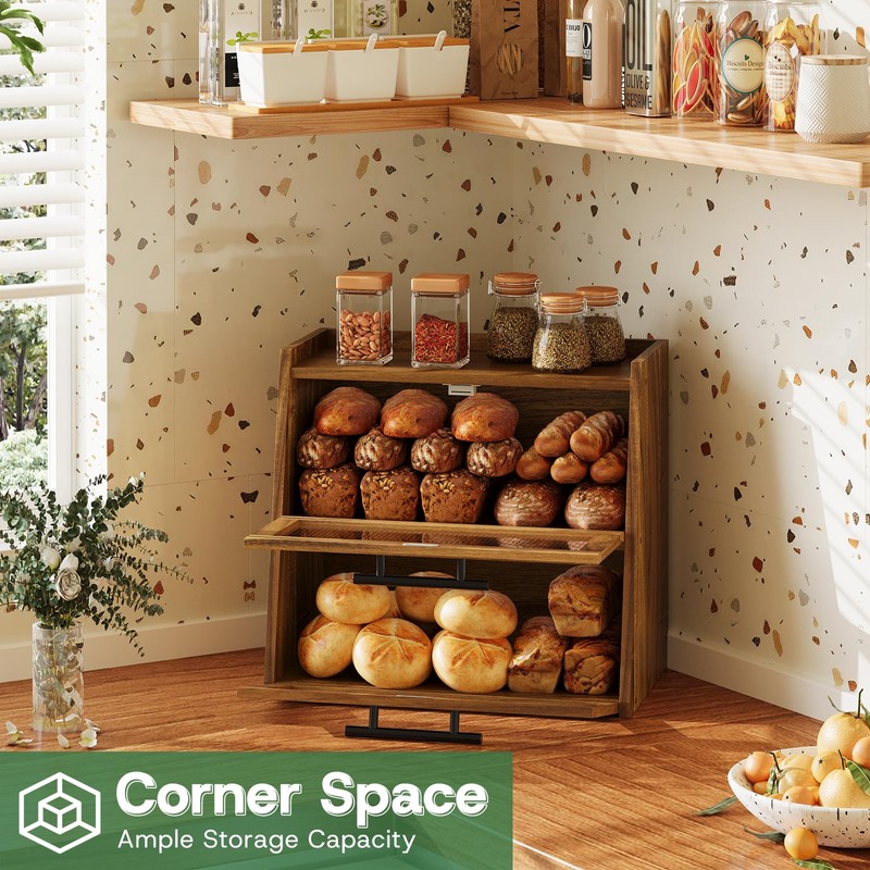 kiplant Bread Box for Kitchen Countertop - Acacia Wood, Wavy