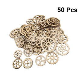 Happyyami 50pcs Wooden Gear Wheels Decoration Wooden Slices Wooden Decoration Wooden Cutouts Gift Tags DIY Art Crafts (Mixed Style)