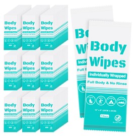 Disposable Body Wipes, Individually Wrapped Bath Wipes in Bulk, No Rinse-Free Large Body Shower Wipes for Travel Outdoors Camping After Gym (Light Blue-100, 7.8 x 9.8 inch)