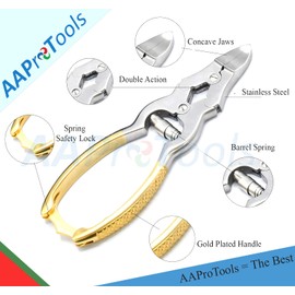 AAProTools Gold Mycotic Pedicure Nipper for Thick Toenail Fungus, Stainless Steel, Heavy Duty Barrel Spring with Pouch