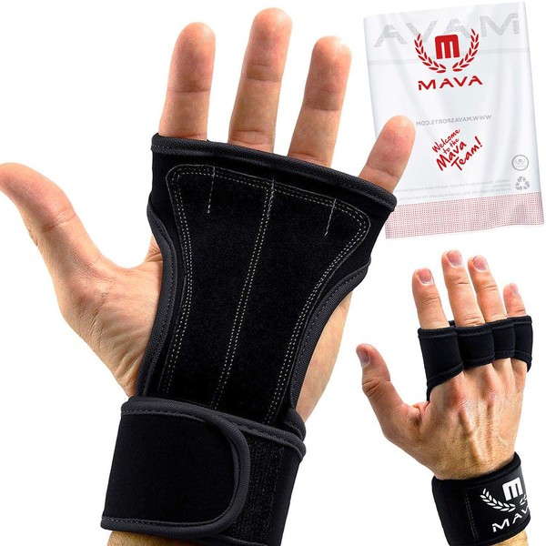 Mava Sports Workout Gloves with Wrist Wraps Support and Full Palm Leather Padding - Perfect for Weight Lifting, Cross Training, Pull Ups, WOD and Powerlifting for Men and Women (Black)