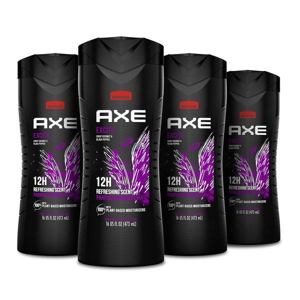 AXE Excite Body Wash for Men 16 Fl Oz (Pack of 4)