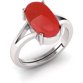 DINJEWEL 8.50 Carat Natural Red Coral Moonga Gemstone Capsul Astrological Purpose Metal 925 Sterling Silver With Lab Certificate