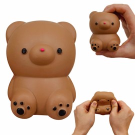 Brown Bear Stress Relief Dough Ball (1 Pack) - Animal Squishy Squeeze Ball Fidget Toy - Stretchy Anti Stress Balls for Boys and Girls, Cute Bear Squishy Ball for Relax, Calm, Focus