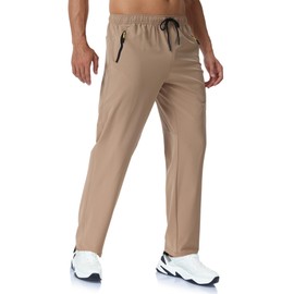 Rapoo Khaki Sweatpants for Men with Pockets Athletic Workout Sweat Track Hiking Pants for Men Expandable Waist Jogger Jogging Pant Khaki L