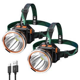 PINSAI 2 Pack High Power LED Headlamp Super Bright Adult Motion Sensor Headlight Spotlight Waterproof Rechargeable Outdoor Hunting Light Flashlight Portable Head lamp for Fishing Camping Hiking
