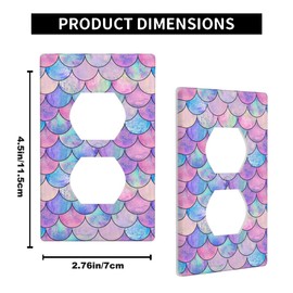 Pznen Mermaid Scales Wall Plate Pink Blue Purple Mermaid Fish Scales Outlet Covers 1-Gang Standard Size Duplex Receptacle Plug Cover 4.5" x 2.76" Home Bathroom Kitchen