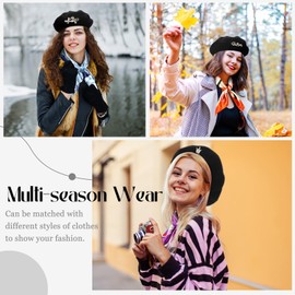 Jamntower 36 Pcs Wool Beret Hats with Silk Scarf and Brooch,Solid Color French Beanie Hat for Women Lady Winter(Black)