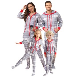 Veseacky Family Christmas Pajamas Matching Sets Onesie Zipper Hooded Footed One-Piece Pjs Jumpsuits for Men (Grey, XXL)