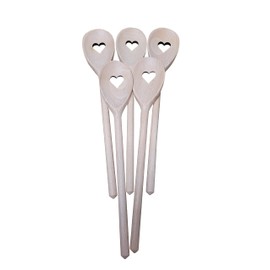 Wooden World 10 Wooden Spoons Love Heart Shape Beech Wood 30cm Pack of 10