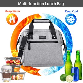 Lunch Bag Insulated Lunch Box for Women Large Lunch Bags for Women Big Adult Lunch Tote Bag for Men Work Lunchbox with Zip Removable Shoulder Strap Grey