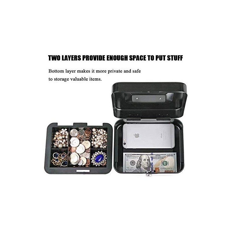 JORSION Locking Medium Steel Cash Box with Money Tray,Lock Box
