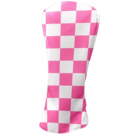 Golf Club Covers Pink Checkered Driver Headcover, Leather Golf Club Head Covers for Driver Fairway Woods Waterproof Golf Headcovers with Anti-Scratch Lining for Men Women