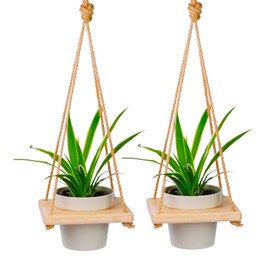 2 Pack Adjustable Hanging Plant Hanger, Hanging Planter Shelves for Indoor Plants, Hanging Flower Pots Holder, Wood Wall Hanging Planter Hanger for Window Ceiling Porch Deck Patio(Pots not Includ)