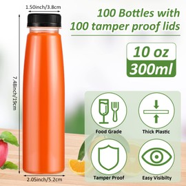 Tanlade 100 Pcs Plastic Juice Bottles with Caps Clear Reusable Drink Containers Bulk Empty Beverages Bottles for Homemade Juices, Milk, Smoothies, Tea, Fridge Storage, Take Out (Black Cap, 10 oz)