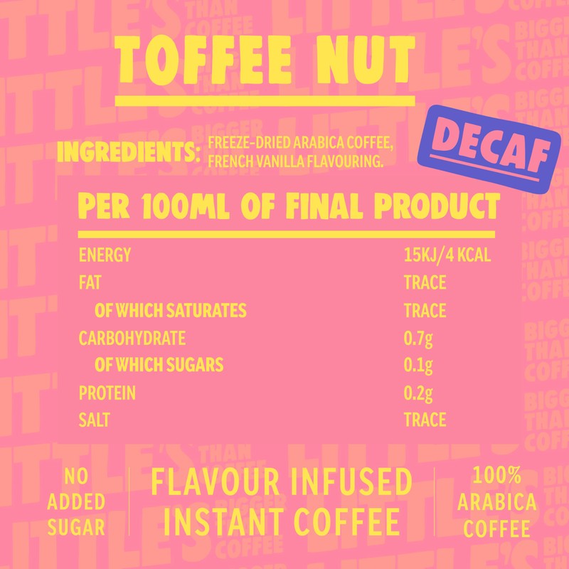 Little's Toffee Nut Flavoured Decaf Instant Coffee, 6 Pack (50g