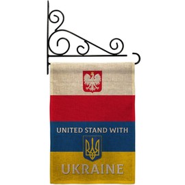 Ukraine Flag Poland Stand with Ukraine Burlap Garden Flag-Set Wall Holder Support Cause Ukrainian House Decoration Banner Small Yard Gift Double-Sided, Made in USA
