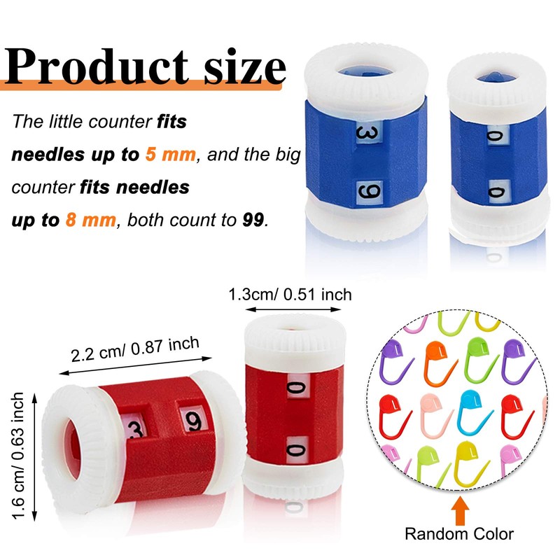 Row Counter and Crochet Stitch Marking Sets, Includes 12 Row