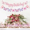 Butterfly Happy Birthday Banner,Pink Butterfly Birthday Banner for Women,Happy Birthday