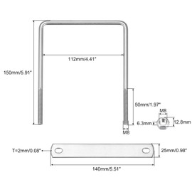 sourcing map U Bolts U Bolts M8 x 112 mm x 150 mm Square U Shackle Bolt 304 Stainless Steel U-Bolts with Nut Plate Bracket Clamp Fence Attachment for Roof Box Car Pipe Towing
