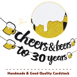 Joymee Cheers to 30 Years Black Glitter Banner for 30th Birthday Wedding Aniversary Party Supplies Decorations - PRESTRUNG (Cheers to 30th Years)