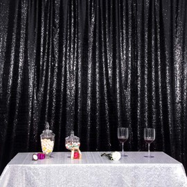 SquarePie Sequin Backdrop Opaque Non-Transparent Satin Photo Booth Photography Background Selfie Wall Video Live Sparkly Curtain for Wedding Patry 10FT x 10FT Black