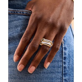 HMGADN Gold Stackable Rings for Women, Non Tarnish 14K Gold Plated Cubic Zirconia Mixed Metals Stacking Connected Rings Set Jewelry Gifts, 8, Copper, No Gemstone