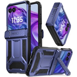 For Moto Razr Plus 2024 Case Poetic with Kickstand Hinge Protection Rugged Cover - Metallic Blue