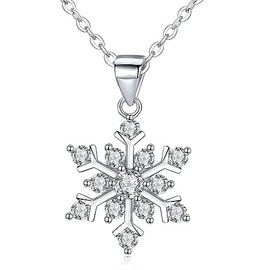 GMXLin Snowflake Necklace Sterling Silver White Crystal Winter Christmas Pendant for Women Girl Mom Sister
