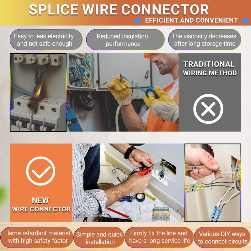 100pcs Lever Wire Connectors, 1 in 1 out Inline Electrical