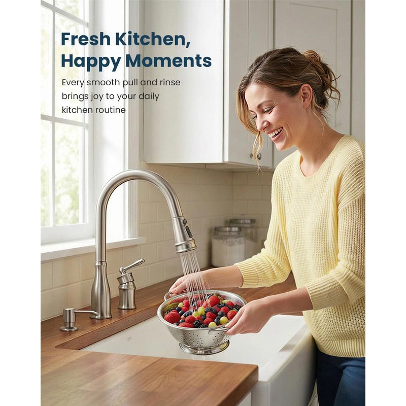 APPASO 3 Hole Kitchen Faucet with Pull Down Sprayer Brushed