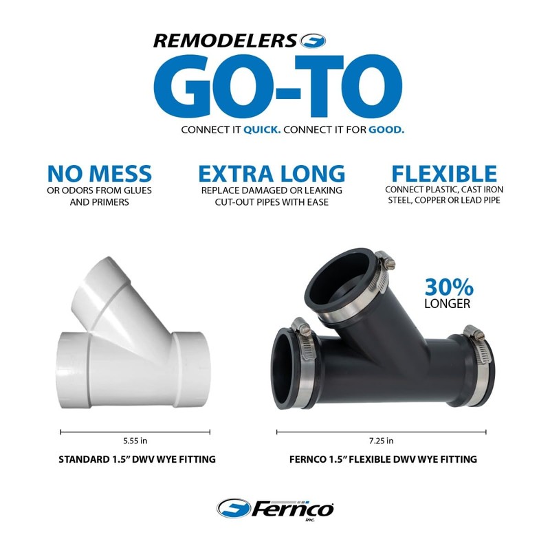 Fernco 1.5 in. Hub Flexible PVC Wye DWV Pipe Fitting