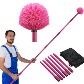 JAOTREL Dusters for Cleaning,Duster, Cobweb Duster with Extension Pole, Medium Stiff Bristles Cobweb Duster Head Ceiling Fan Duster Webster Cobweb Duster for Outdoor Indoor Cleaning (Pink, 10 FT)