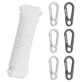 Flag Pole Rope – 16M Heavy Duty Nylon Flagpole Rope with 6 Clips, Double Braided White Halyard Line for Garden Flagpoles, Sailboat, Camping, Outdoor Use, Strong Weather-Resistant Flag Pole Rope Kit