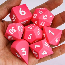 IUSTIDIE 7-Piece Jumbo Silicone DND Dice Set, 25mm Oversized Dice D&D Dice, Round Edges Soft Perfect Bouncer for D&D RPG Bar Pub Club Classroom Party Games(Pink w/White Numbers)