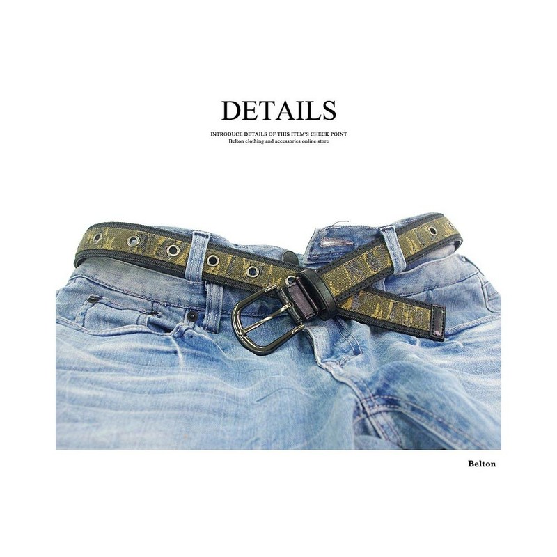 BEEL Men's Consecutive Pinhole Camouflage Pattern Belt, Synthetic Leather, Casual,