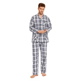 Amaxer Men's Cotton Pyjamas Set, Black and white chequered
