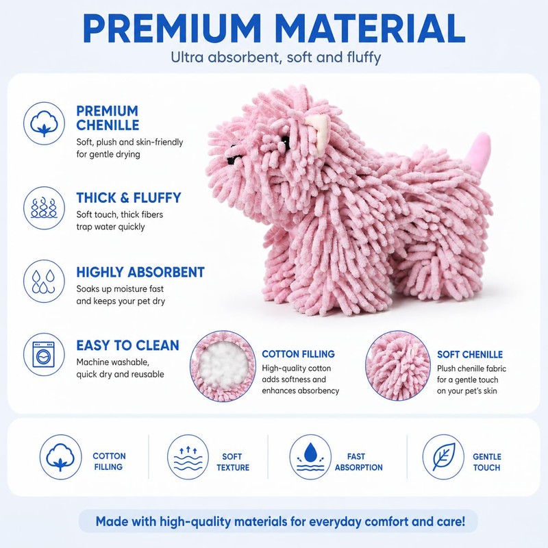 Chenille Dog Hand Towel for Bathroom & Kitchen, Cute Fuzzy