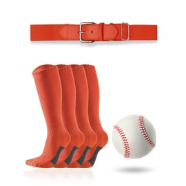 FASHOOKIN Orange Toddler Softball Socks, Belt and Baseball Combo Set (2 Pairs of Baseball Socks, 1 Belt and 1 Baseball) for Kids Boys Girls
