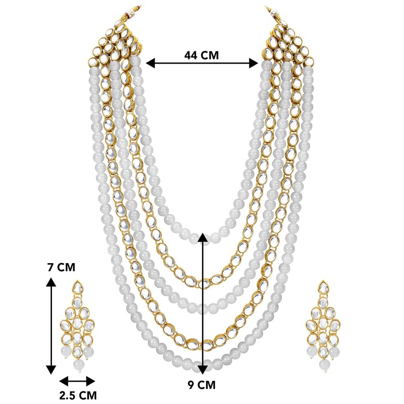 Aheli Kundan Pearl Long Multi Layered Collar Pendientes Set Joyería