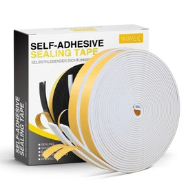 Inwee 2 Rolls Foam Weather Stripping 12mm (W) X 3mm (T), Insulation Soundproofing Strips Tape Gasket Seal for Doors and Window, Anti-Collision, Waterproof, Dustproof Total 16m White (2 X 8m Each)