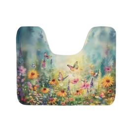 Maiyoinou U-Shaped Toilet Mat Microfiber Bath Toilet Rug Contour Mat Super Water Absorption Non-Slip Easier to Dry Bath Rugs for Toilet Base, Butterfly Flower Green